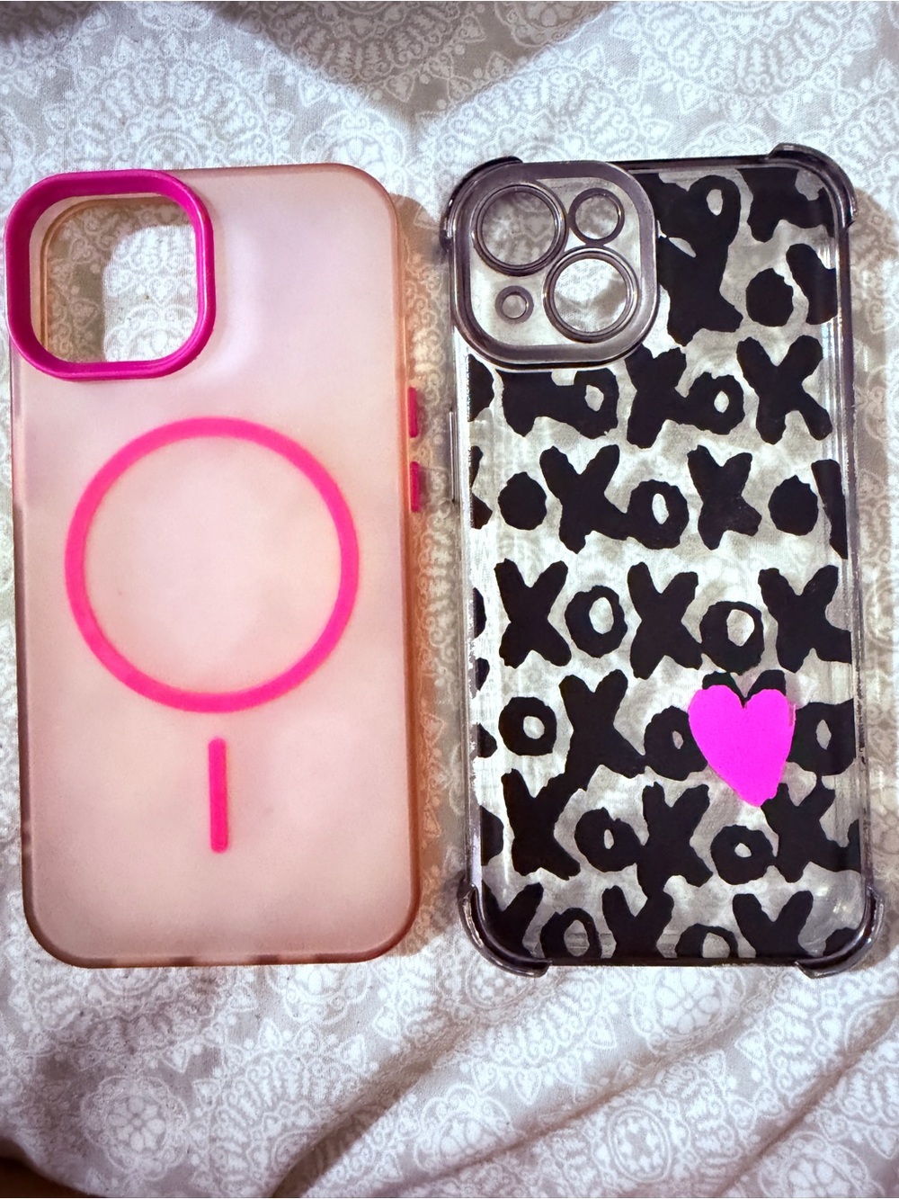 Pink Accent iPhone Case - Clear with Hot Pink Ring & Heart